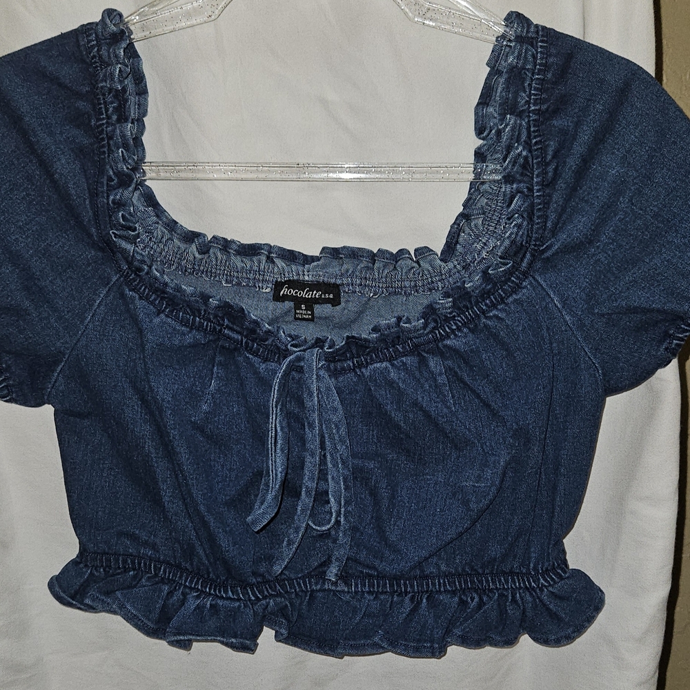 Chocolate Blue Denim Crop Top